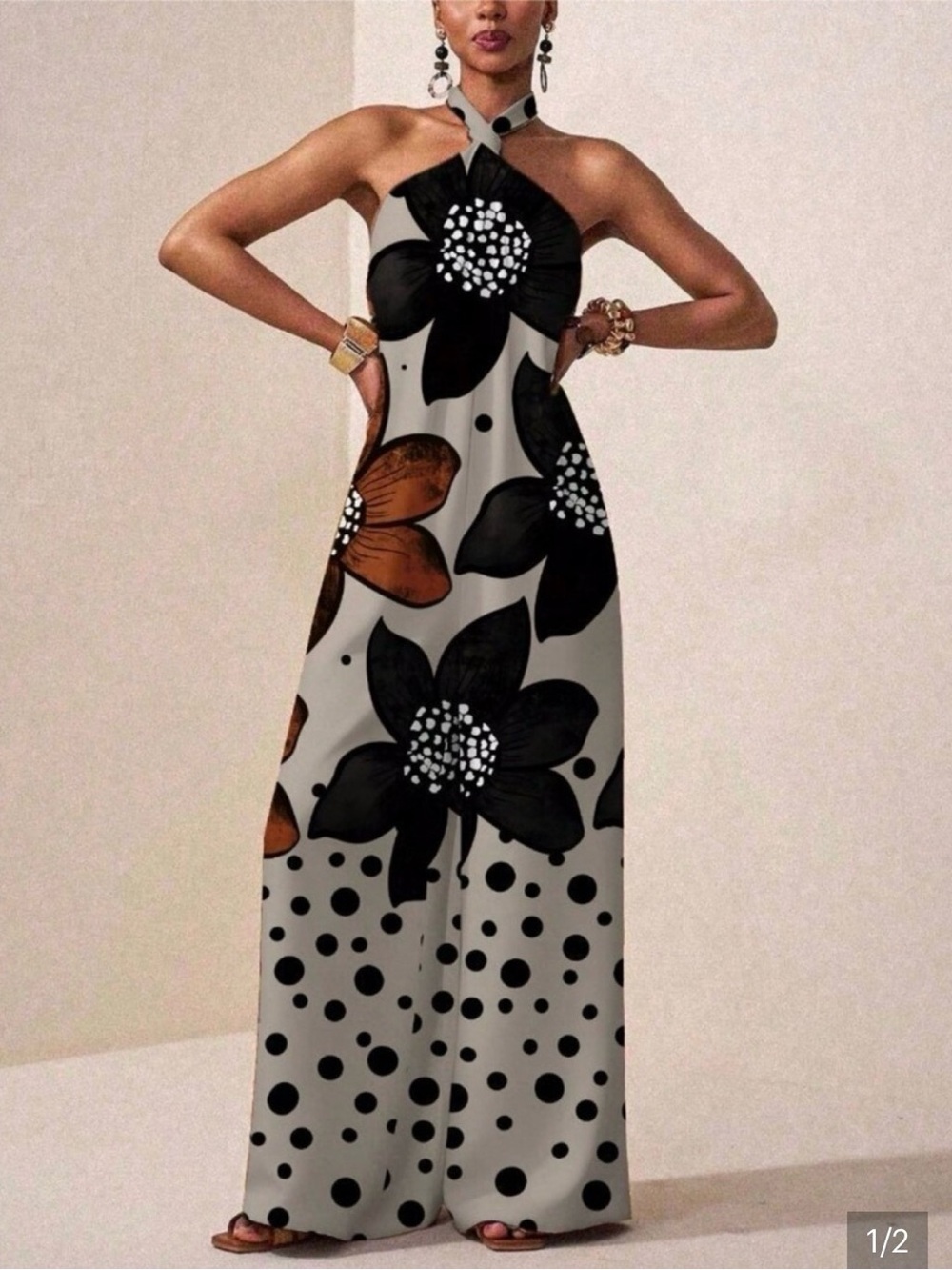 Multicolor Boho Women's Wide-Leg Halter Jumpsuit
